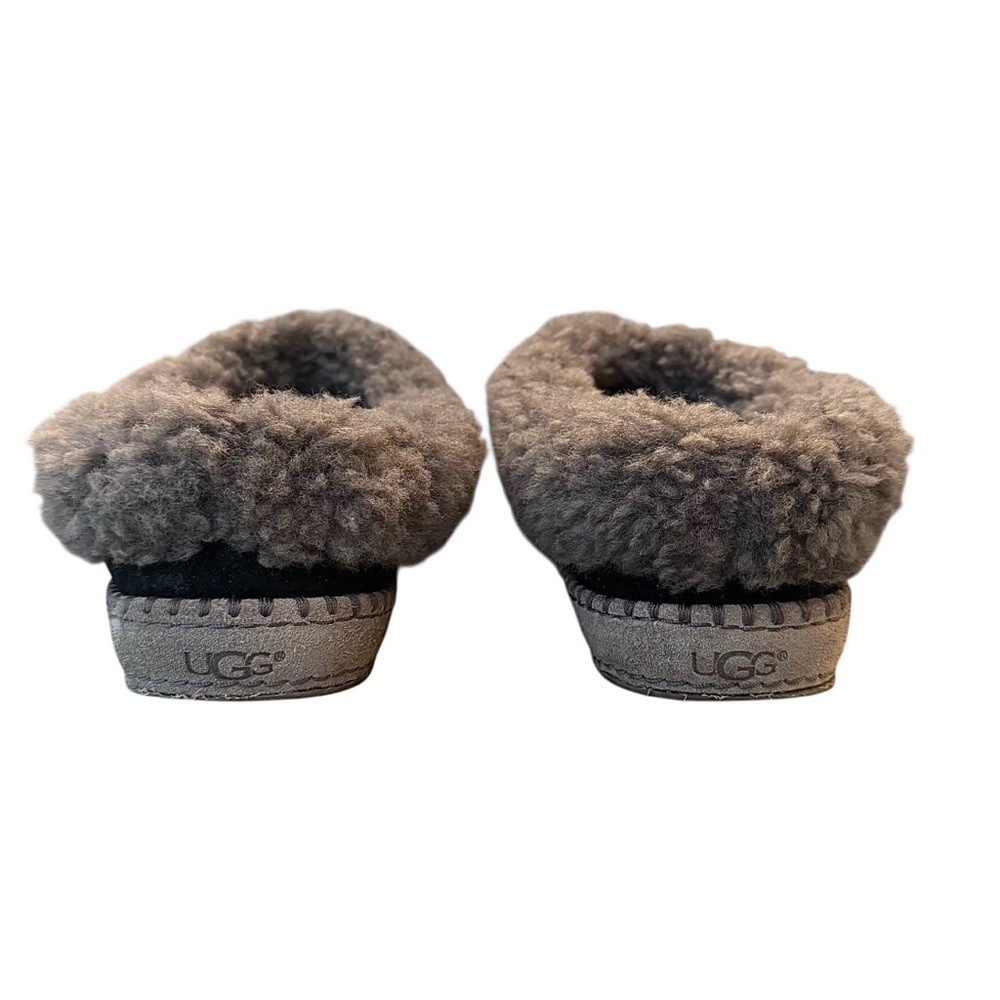 UGG Australia Women Black Suede Sheepskin Fur Lined Slippers Moccasins Shoes - Picture 9 of 13